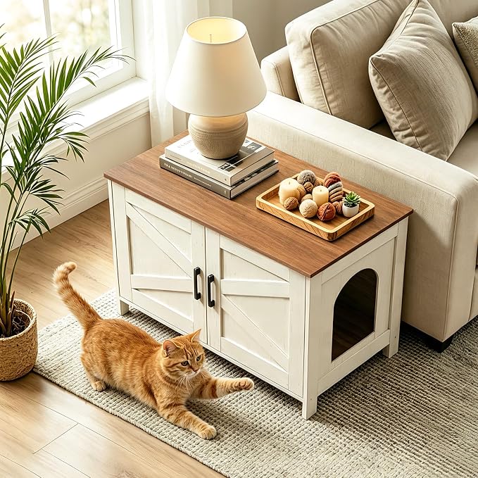 Homhedy Cat Litter Box Enclosure, Litter Box Furniture Hidden - Image 7