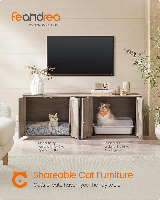 Feandrea Double Cat Litter Box Enclosure, Modern Litter Box Furniture Hidden - Image 2