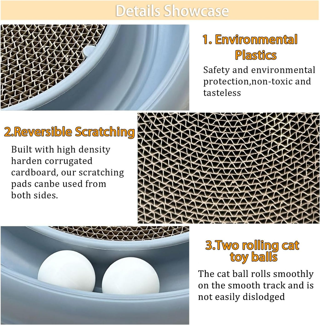 Interactive Cat Ball Track Toy for Indoor Cats, Cat Scratching Board & Exercise Set for Bored Indoor Adult and Kitten Mental & Physical Stimulation, with Spare Ball to Prevent Loss (Grey)