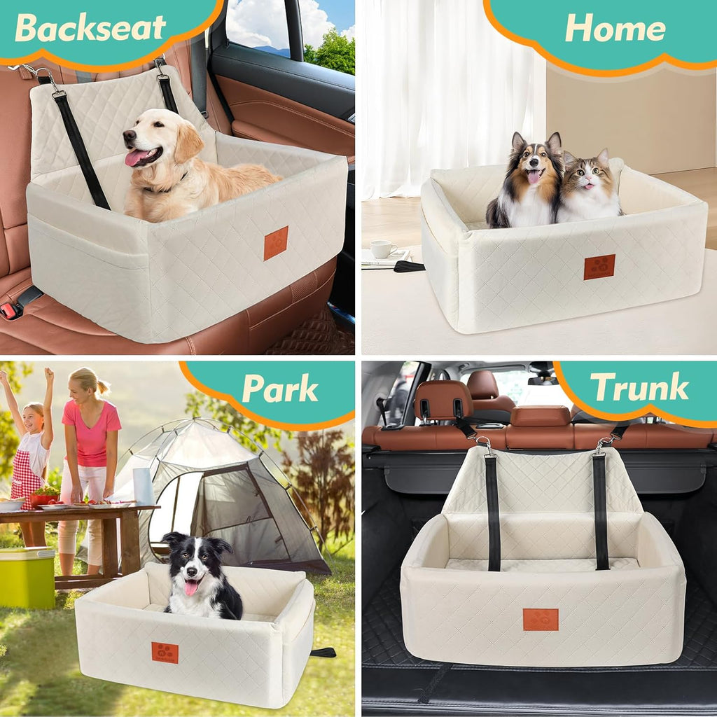 Dog Car Seat for Large Medium Dogs,Washable Pet Carseat Under 55 lbs or 2 Small Dogs,Dog Booster Seat Travel Bed with Thick Cushion,2 Safety Leashes
