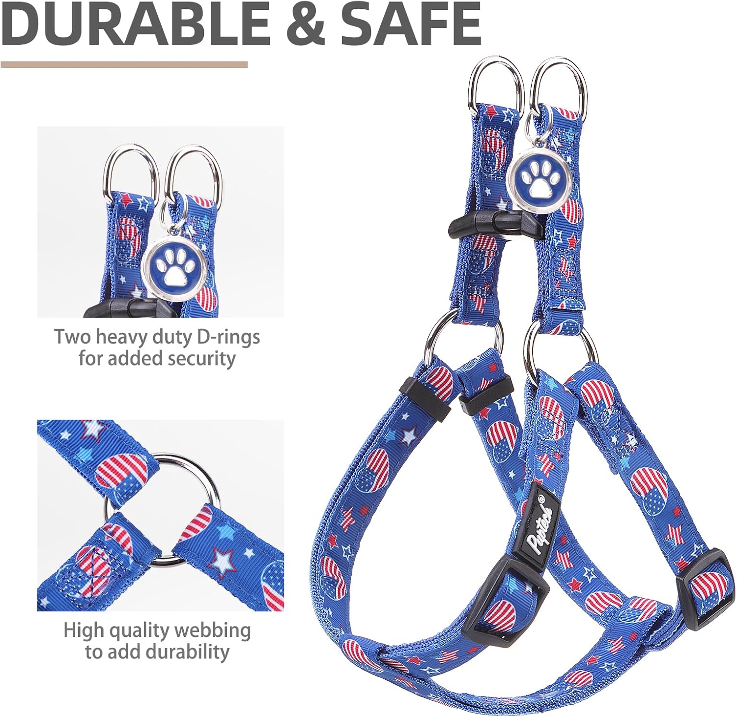 PUPTECK No Pull Dog Harness Soft Adjustable Basic Nylon Step in Puppy Vest Outdoor Walking with ID Tag, American Flag, M