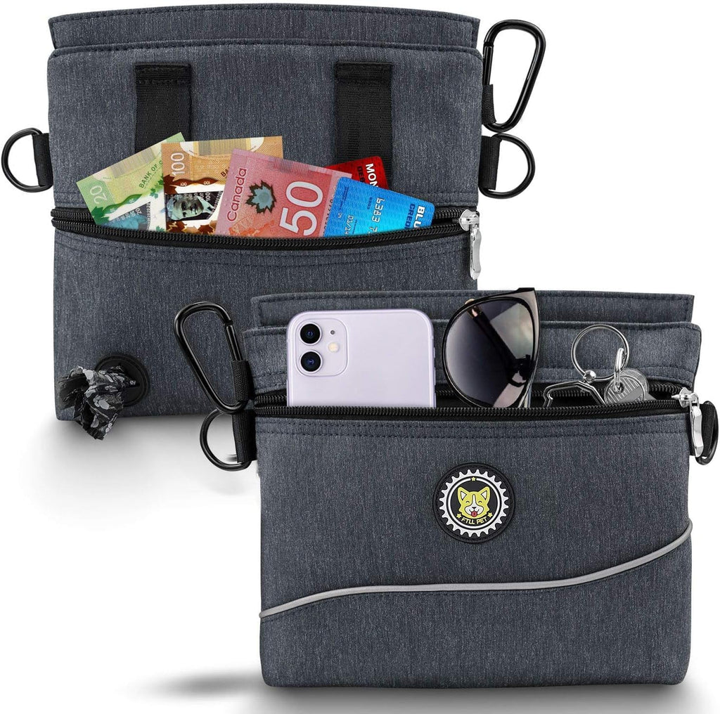 Viklluyr Dog Treat Pouch with Magnetic Closure, 2 Zip Pockets, Removable Inner Pocket, Padded Shoulder Strap, Perfect Food Bag for Agility Training - Including Carabiner