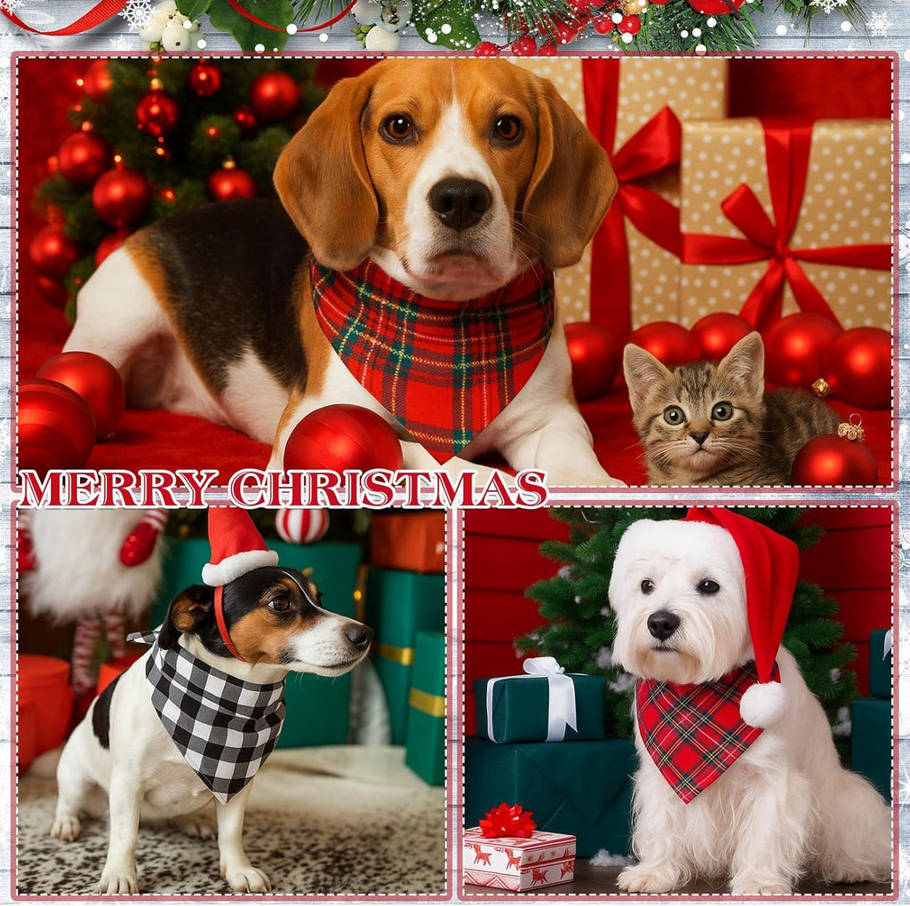 Weewooday 50 Pcs Christmas Dog Bandanas Bulk Xmas Red Green Buffalo Plaid Bandanas for Dogs Soft Bibs Adjustable Triangle Scarf for Small Medium Large Pets Costume (31.5 x 21.7 x 21.7 Inch)