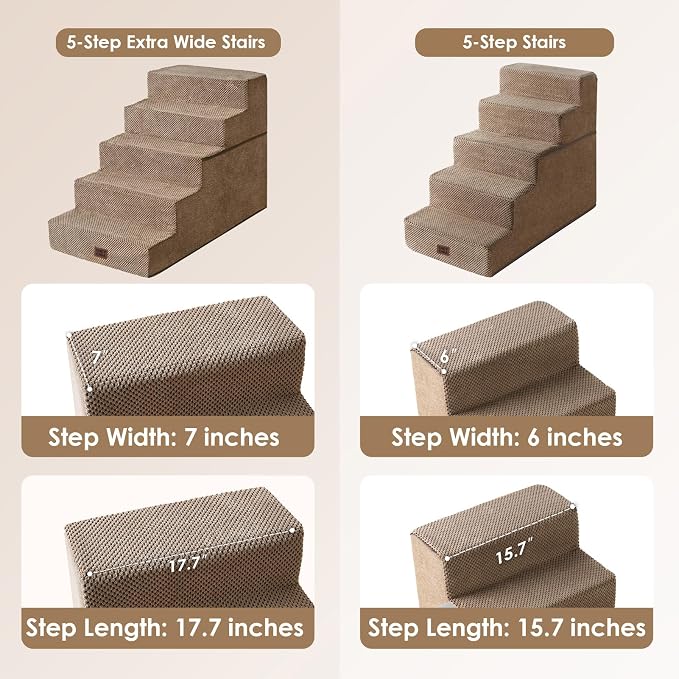 EHEYCIGA Dog Stairs for High Bed 25" H, 5-Step Extra Wide Dog Steps for Bed - Image 2