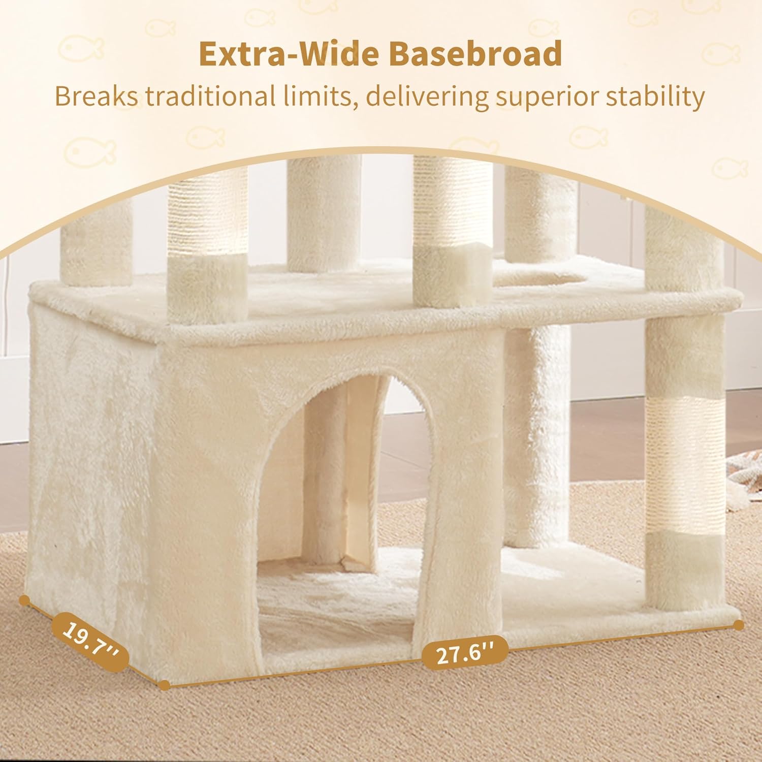 Heybly Heavy Duty Cat Tree, 71-Inch Tall Tower for Large Maine Coon with Extra-Large Baseboard, Cat Condo Furniture with Multi-Level Platforms, 2 Hammocks and 12 Scratching Posts, Beige HCT037M
