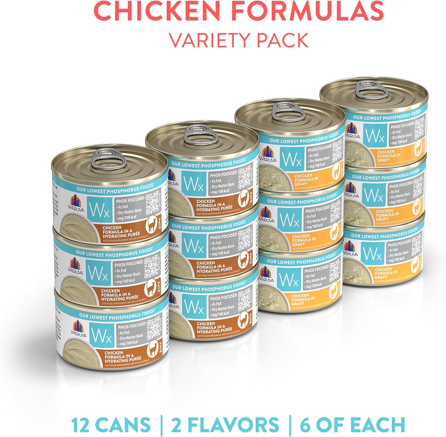 Weruva Wx Phos Focused, Chicken Formulas Variety Pack, 3oz Can (Pack of 12)