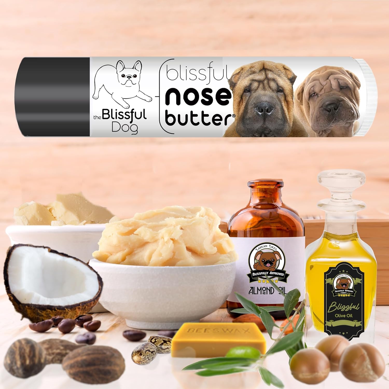 The Blissful Dog Chinese Shar-Pei Nose Butter for Dry, Cracked Skin, Lick-Safe Dog Nose Balm with Moisturizing Shea Butter, Almond, Olive, and Essential Oils, Pet Supplies, Uncented, 0.15 oz.