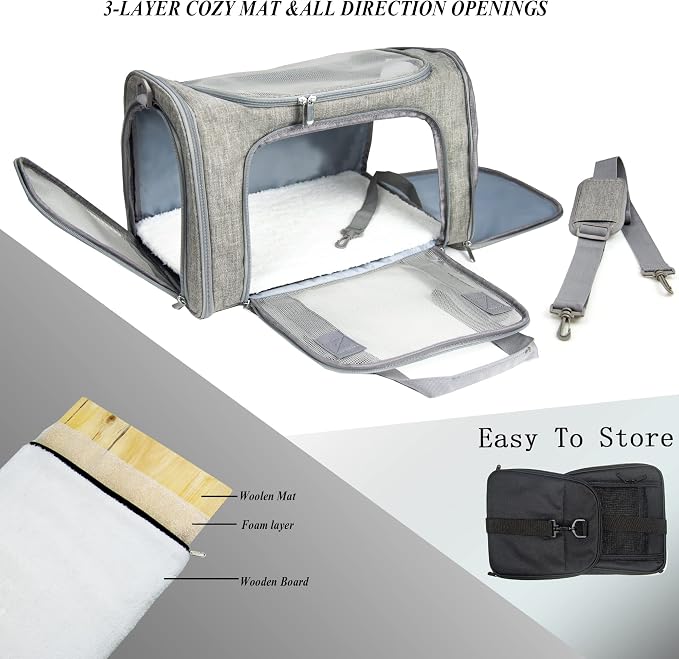Soft Sided Carrier for Small Medium Cats Dogs, TSA Airline Approved Collapsible - Image 2