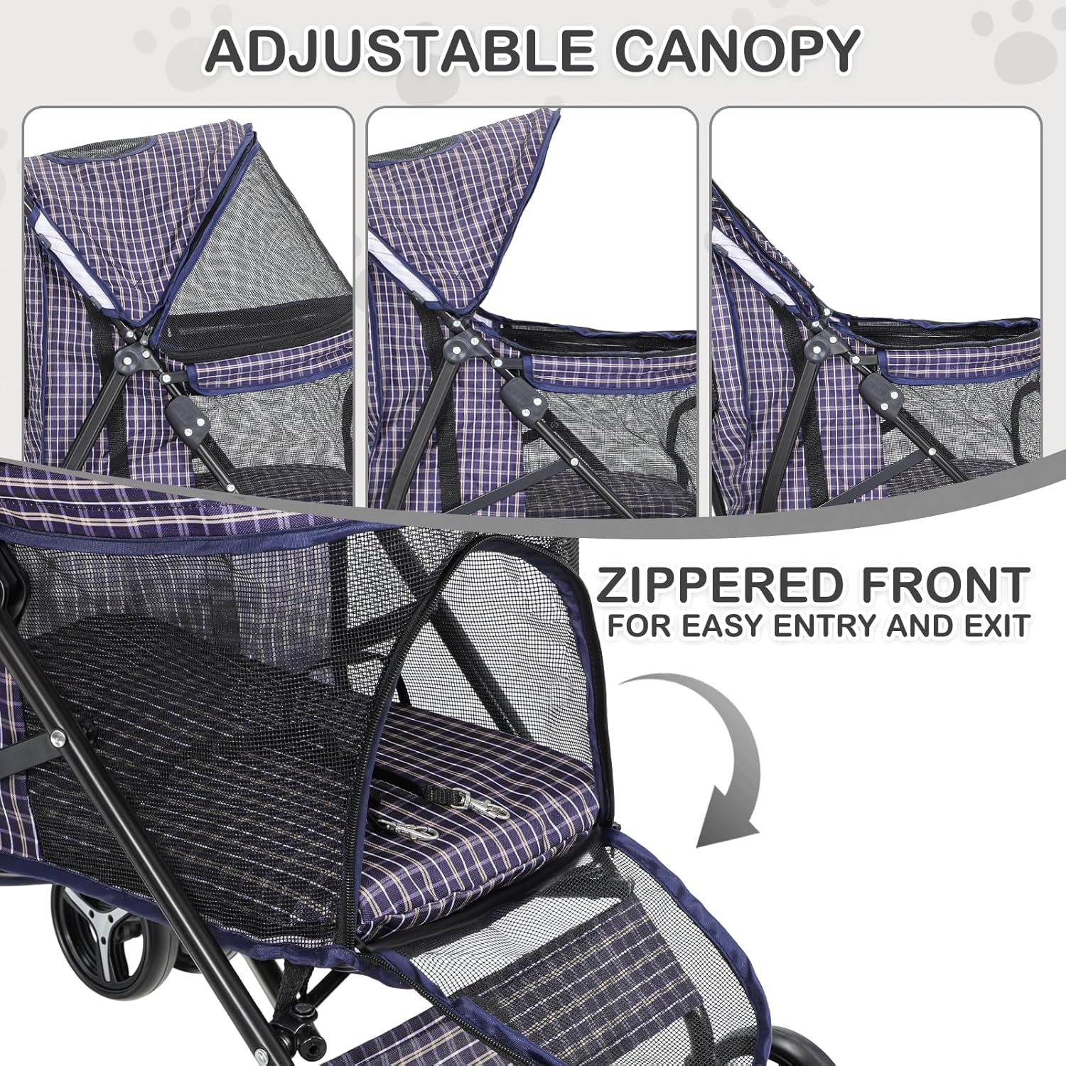 MoNiBloom 4 Wheels Pet Stroller, Easy-Fold Umbrella Shaped Dog Cat Jogger Stroller w/Storage Bag & Visible Mesh for Small/Medium Dogs Cats Plaid