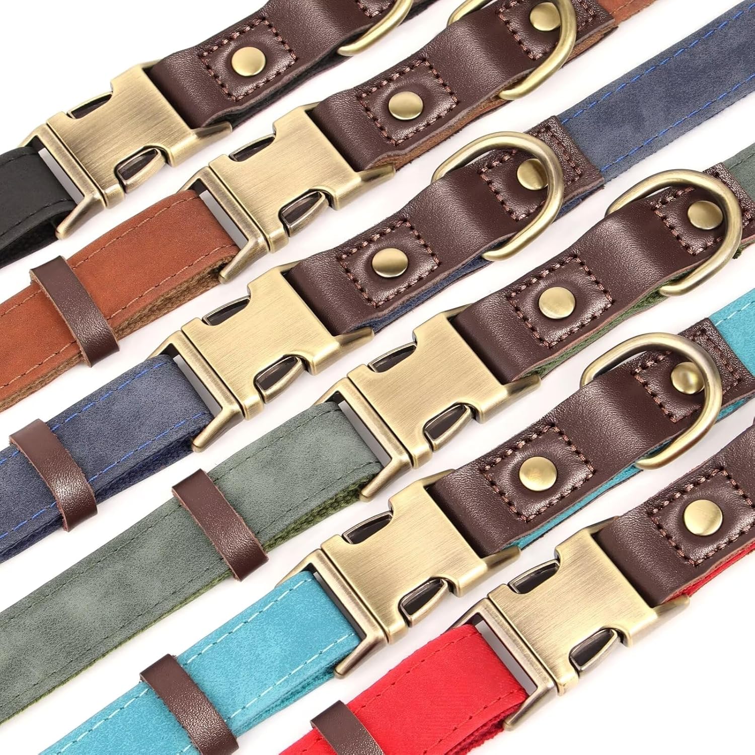 Didog Soft PU Leather Dog Collars for Medium Dogs,Classic Adjustable Dog Collars with Quick Release Metal Buckle,Easy Clean and Comfortable with Nylon Lining,Blue,M Neck 13-19"