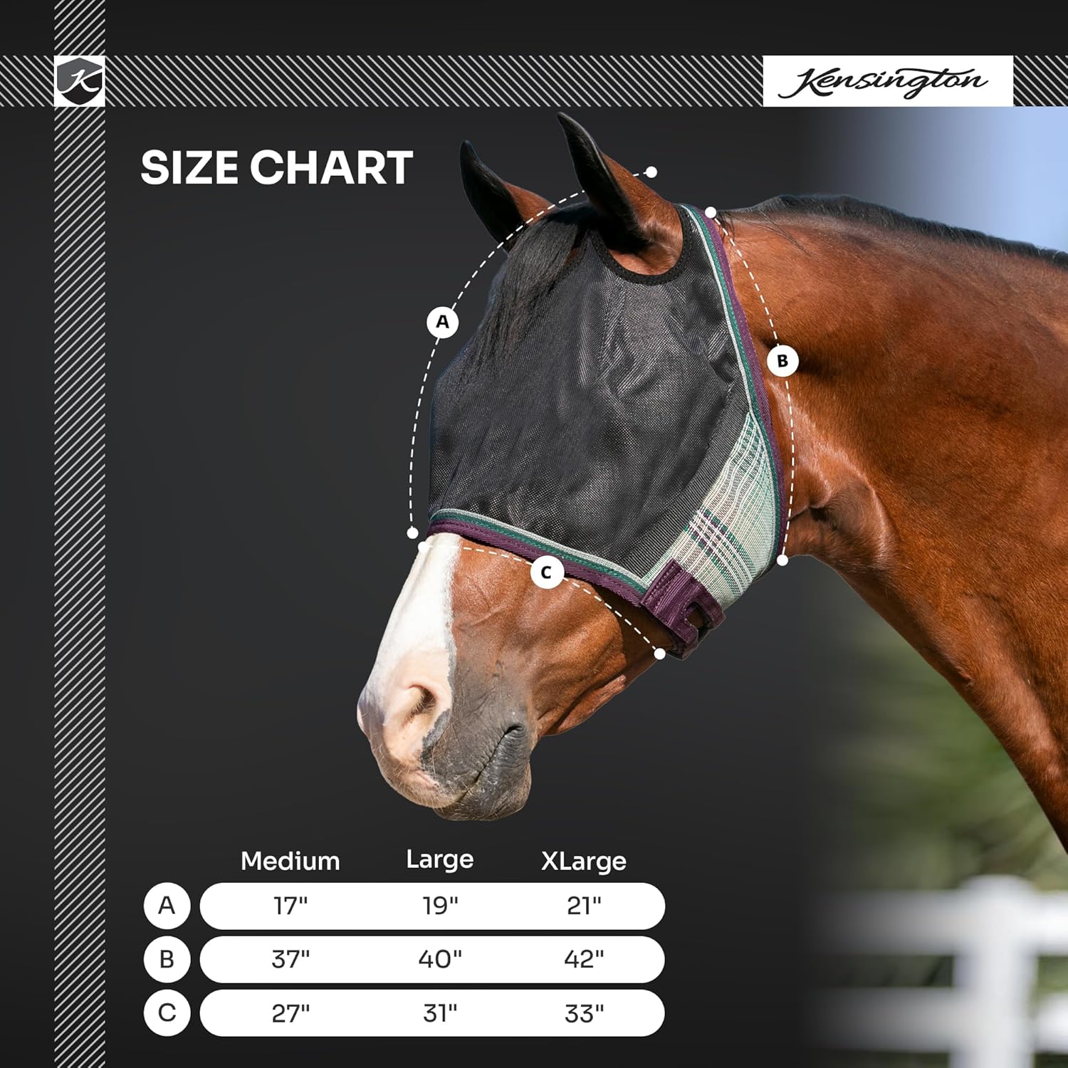 Kensington 90% UV Fly Mask CatchMask UViator - Without Ears & Forelock Freedom Web Trim Size: Medium Color: 121 Deluxe Black