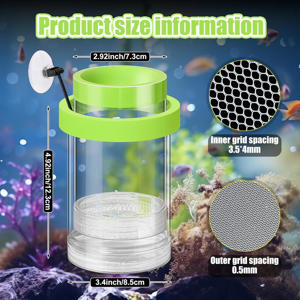 2 Pcs Breeder Box for Fish Tank Aquarium Breeder Separation Net Breeding Box with Suction Cup for Small Fish Shrimp Clownfish Guppy(Green,L)
