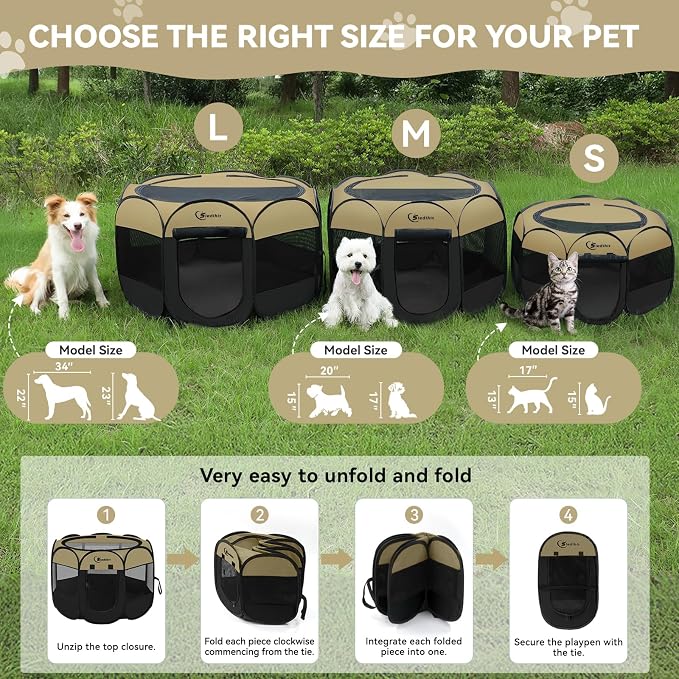 Siedihit Puppy Playpen for Small Dog Cat, Dogs Tent Crate Cage Indoor/Outdoor - Image 9