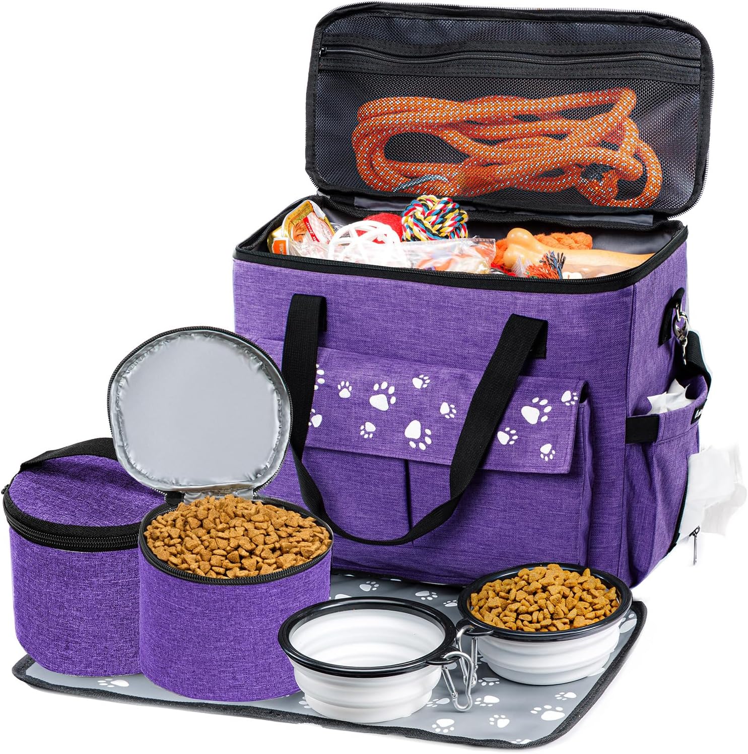 Dog Travel Bag, Airline Approved Dogs Bags for Traveling, 2 Dog 's Food Travel Container and Collapsible Bowls, Weekend Pet Travel Bags (X-Large)