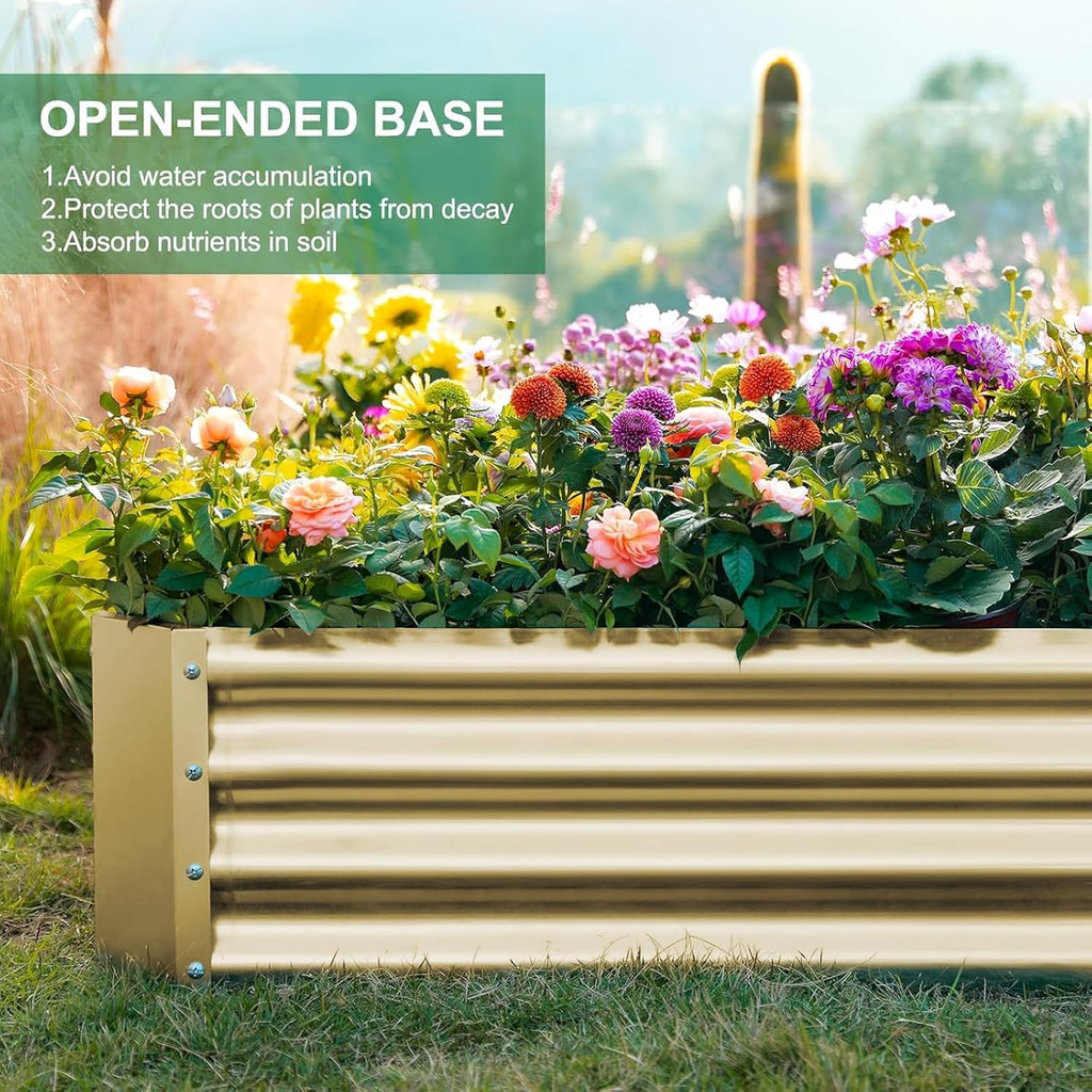 Land Guard 2 Pack 8×4×1ft Galvanized Metal Raised Garden Bed, Metal Planter Kit Box Outdoor for Deep-Rooted Vegetables, Flowers, Green and Herbs (Cream Yellow)
