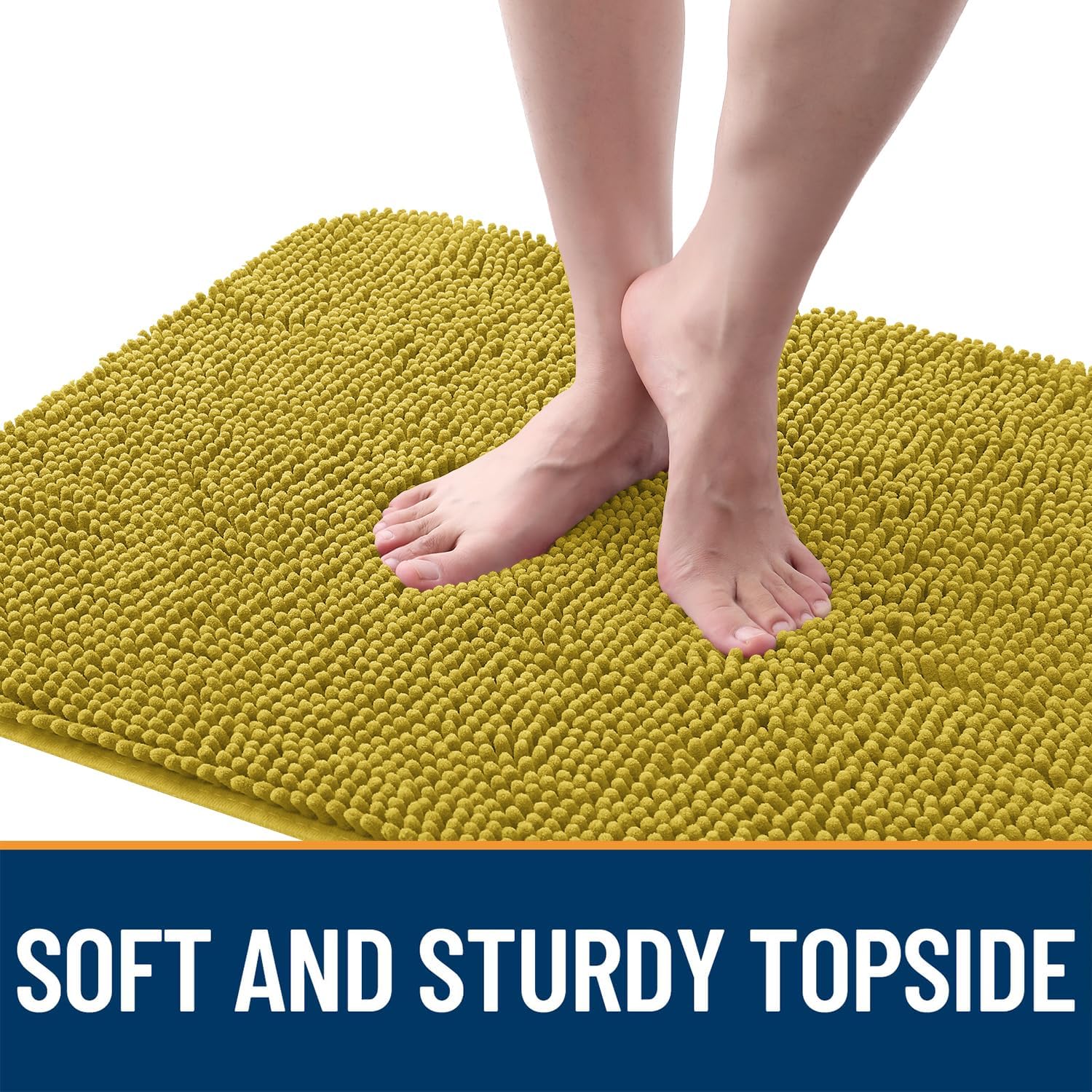 OLANLY Dog Door Mat for Muddy Paws 44x24, Absorbs Moisture and Dirt, Absorbent Non-Slip Washable Doormat, Quick Dry Chenille Mud Mat, Entry Indoor Entryway Carpet for Inside Floor, Mustard Yellow