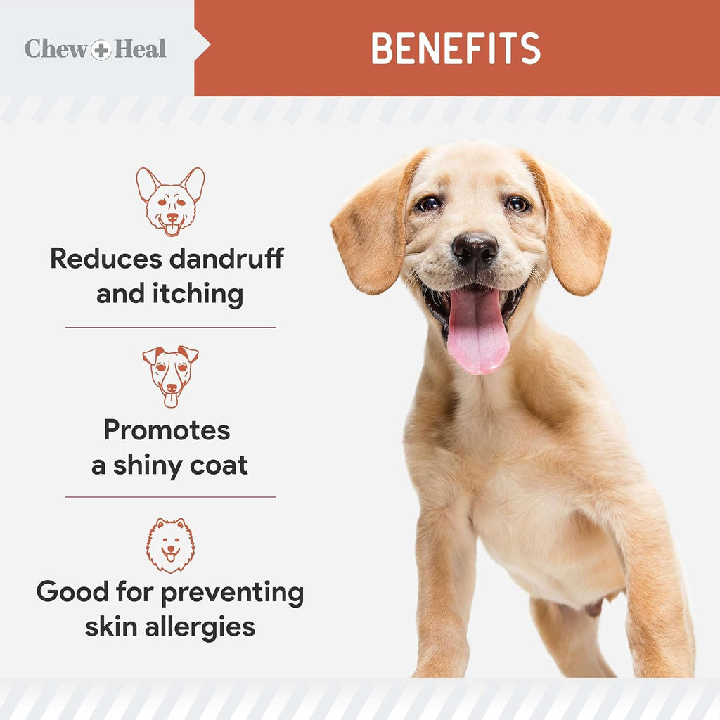 Fish Oil Omega 3 Supplements for Dogs -360 Soft Chew Treats for Skin and Coat -Salmon Oil Blend of Fatty Acids, Omega 3, 6, Vitamins, Antioxidants -Made in USA (2 Packs of 180, Salmon Flavor)