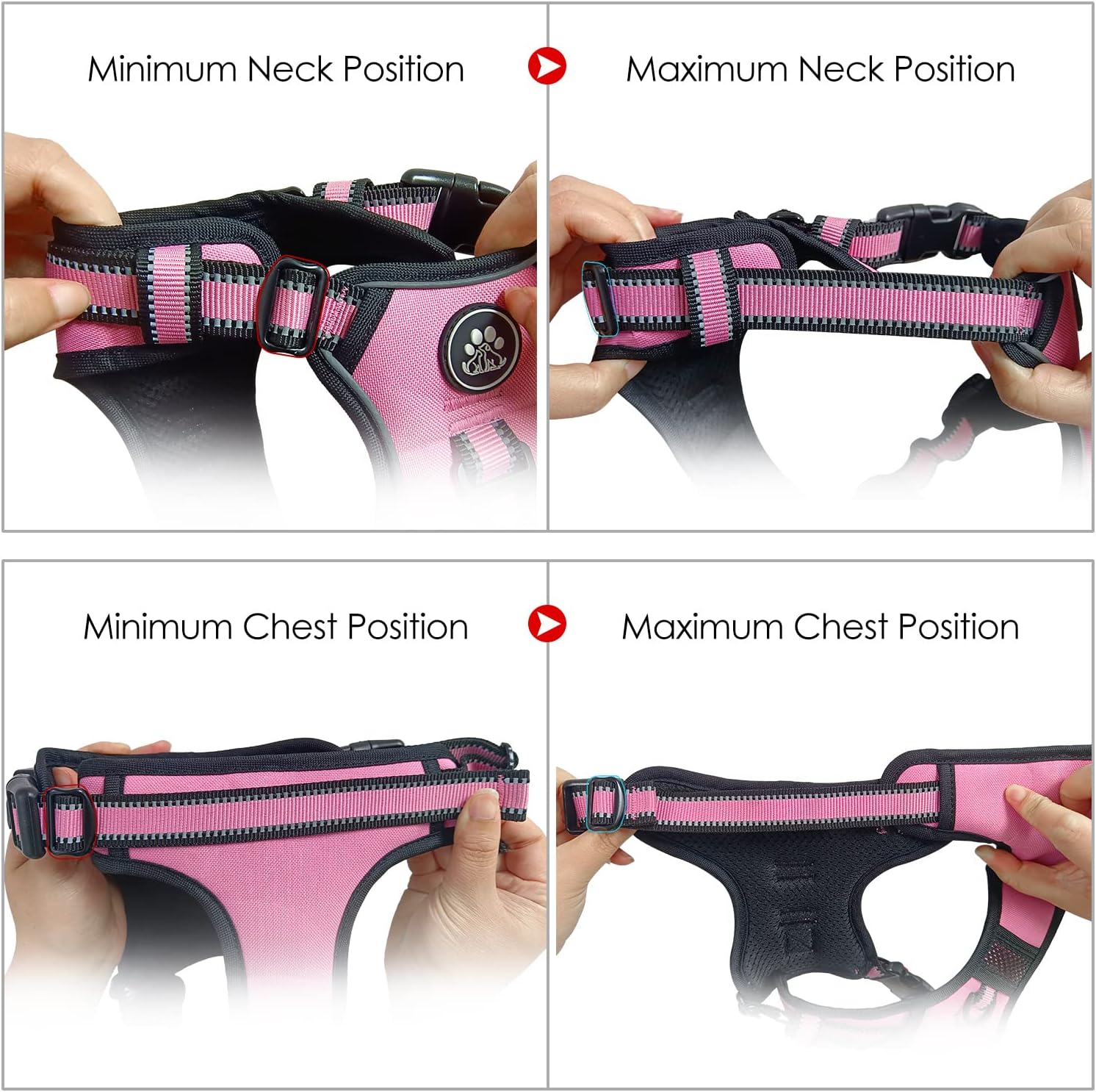 NESTROAD No Pull Dog Harness,Adjustable Oxford Dog Vest Harness with Leash,Reflective No-Choke Pet Harness with Easy Control Soft Handle for Large Dogs(X-Large,Pink)