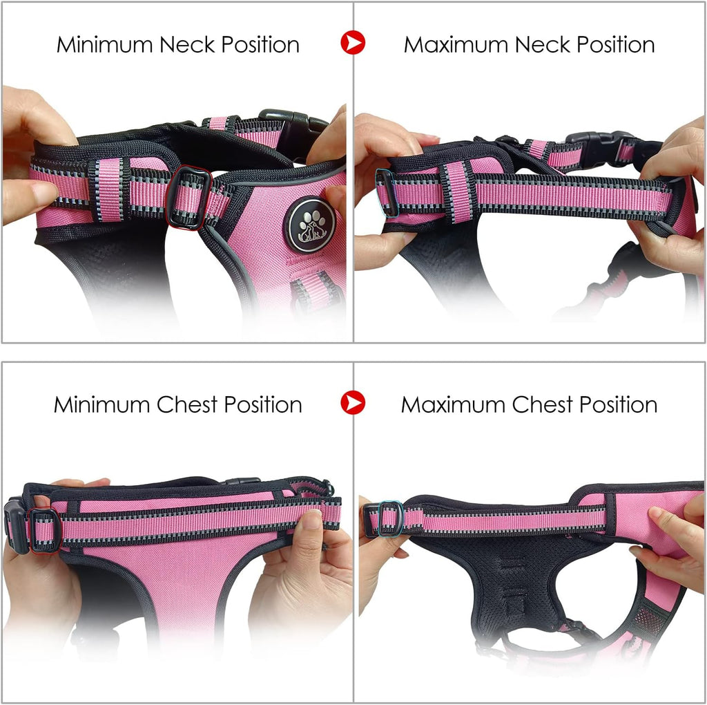NESTROAD No Pull Dog Harness,Adjustable Oxford Dog Vest Harness with Leash,Reflective No-Choke Pet Harness with Easy Control Soft Handle for Large Dogs(Large,Pink)