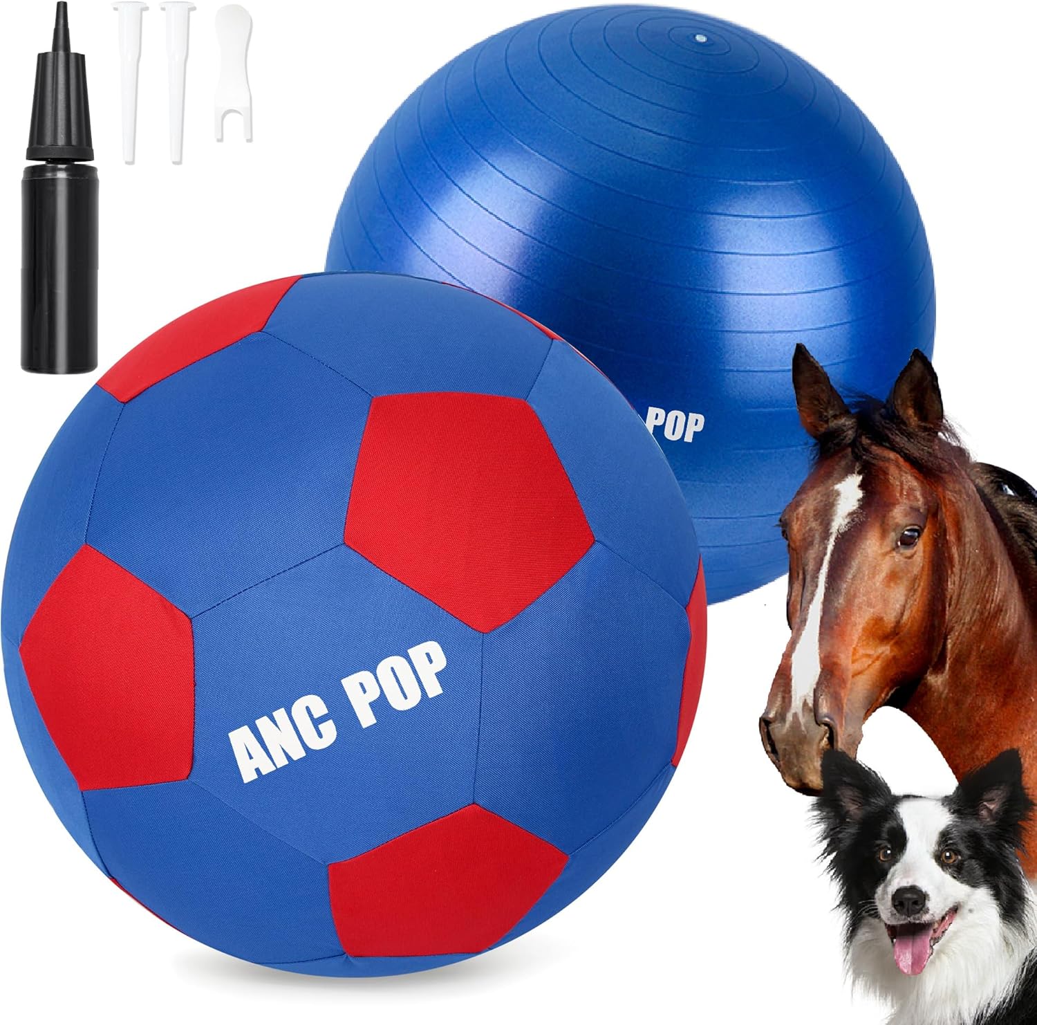 Herding Ball for Dogs Horse Ball & Cover 25" for Horses Large with Hand Pump for Play, Blue and Red