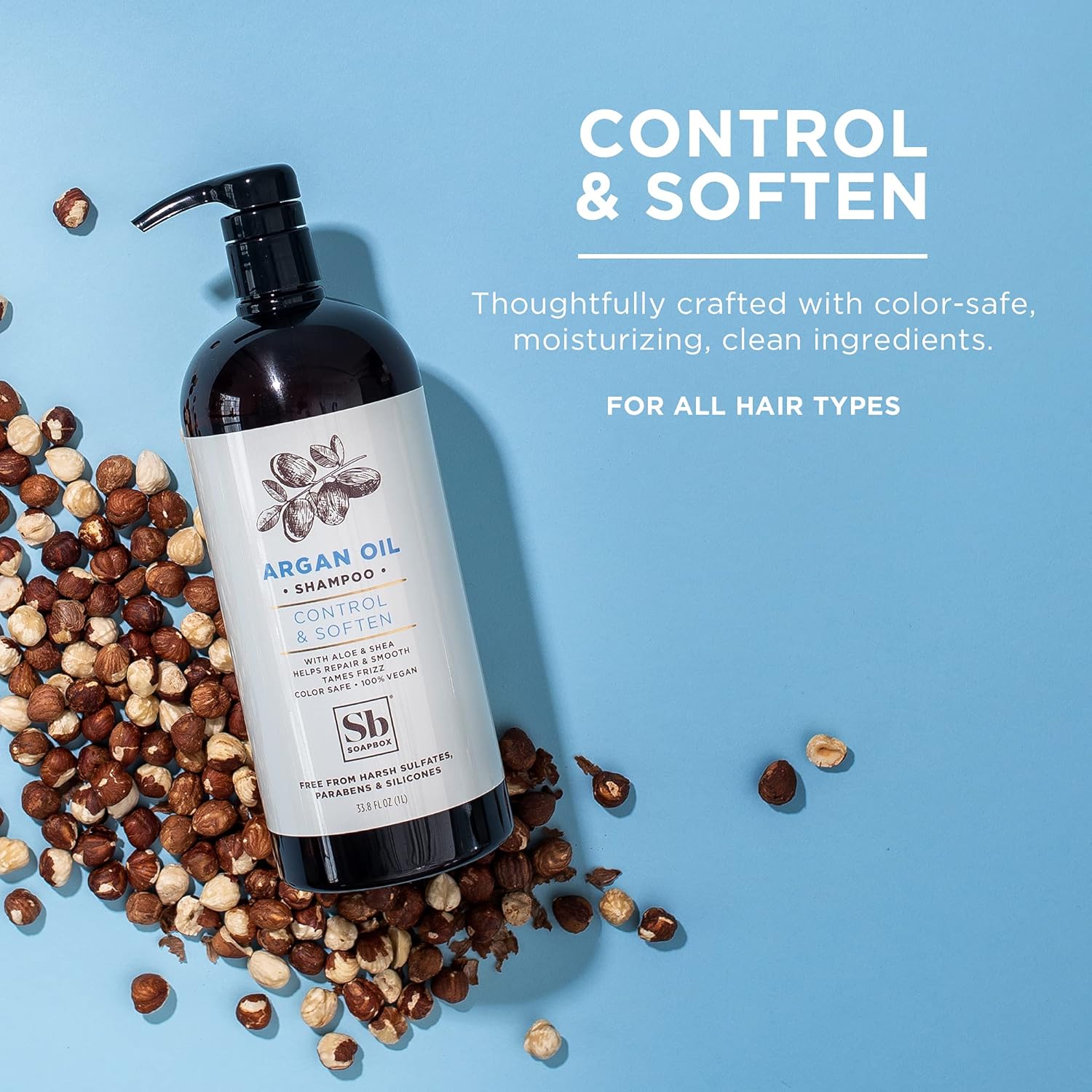 Soapbox Argan Oil Shampoo, Harsh Sulfate Free, Paraben & Silicone Free, Color Safe, and Vegan Hair Shampoo | Control & Soften Shampoo (33.8 Ounces)