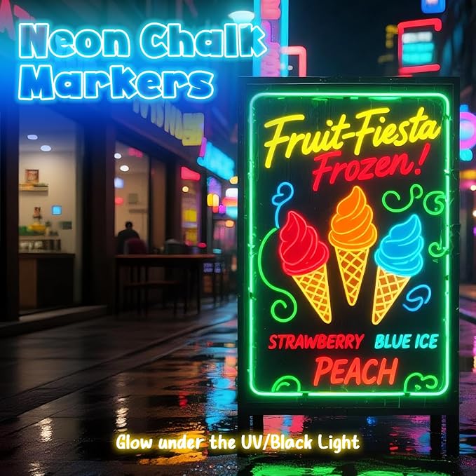 8 UV Neon Chalk Markers Glow in the Dark under Blacklight, Jumbo Liquid Chalk Markers Erasable 10mm 3 In 1 Nib, Car Window Marker For Glass Chalkboard Blackboard Bistro Signs Menu Board