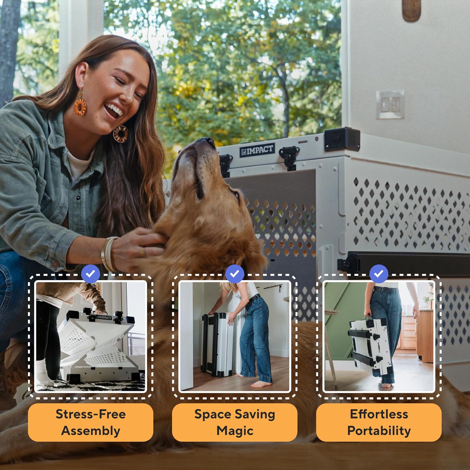 Impact Collapsible Dog Crate - Foldable Hard Crate for Medium Dogs - Heavy Duty Travel Kennel with Powder-Coated Aluminum - Quick Setup for Indoor & Outdoor (White, 30" (30.5" L x 20.5" W x 26" H))