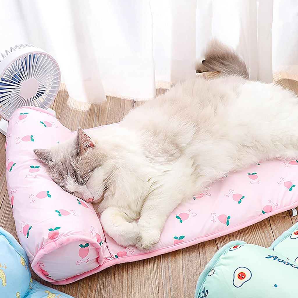 PUMYPOREITY Cooling Dog Bed, Pet Cooling Mat with Pillow, Ice Silk Cooling Dog Blanket, Self Cooling Pad for Cat,Dog, Washable Summer Pet Mat for Kennel, Crates, Sofa, Floor, Pink, L