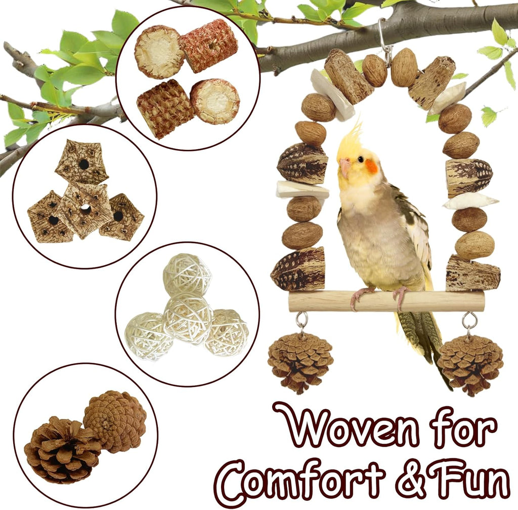 Nut Perch Stand with Interchangeable Materials – Natural, Safe Bird Playset for Beak Exercise & Mental Stimulation