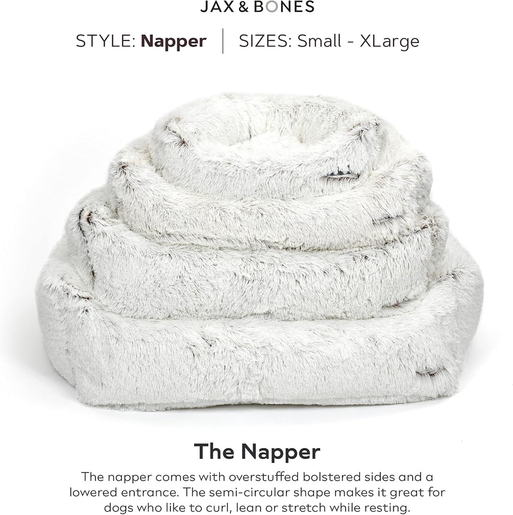Jax & Bones Dog Napper - Machine Washable Shag Bed for Dogs - Extra Heavy Duty Bolstered Sides - Small White Dog Mat | 24 x 21 Inches