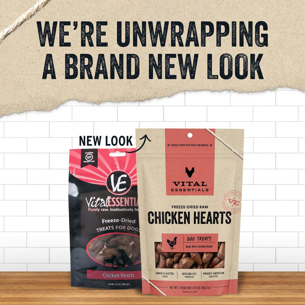 Vital Essentials Chicken Hearts Dog Treats, 3.75 oz | Freeze-Dried Raw | Single Ingredient | Premium Quality High Protein Training Treats | Grain Free, Gluten Free, Filler Free
