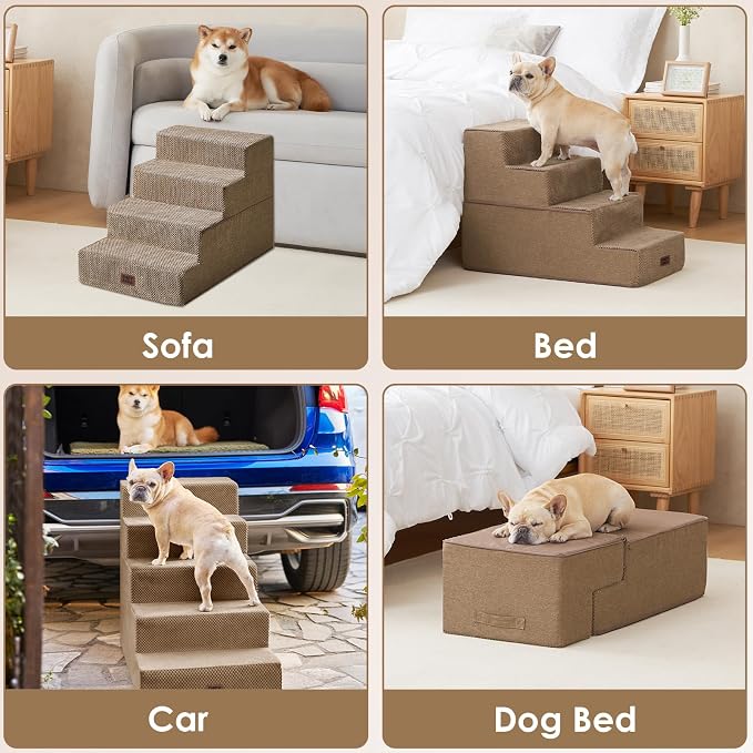 EHEYCIGA Dog Stairs for Bed 20" H, 4-Step Extra Wide Dog Steps for High Bed - Image 8