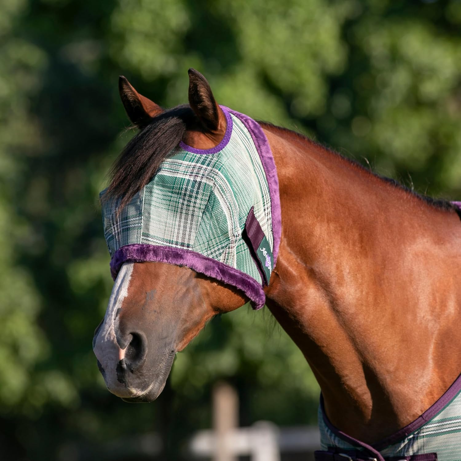 Kensington UV Fly Mask with Fleece Trim - Protective Mask with Dual Ear Opening & Forelock Freedom - Large, Imperial Jade