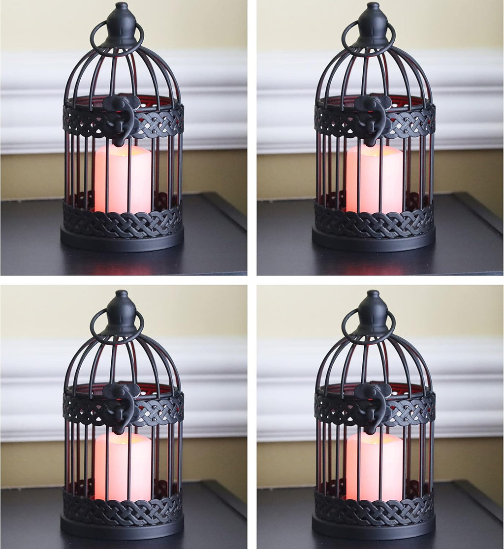 Vela Lanterns Birdcage Decor Candle Holder Lantern Decorative Table Centerpiece Halloween Decorations, Black, Small, Set of 4
