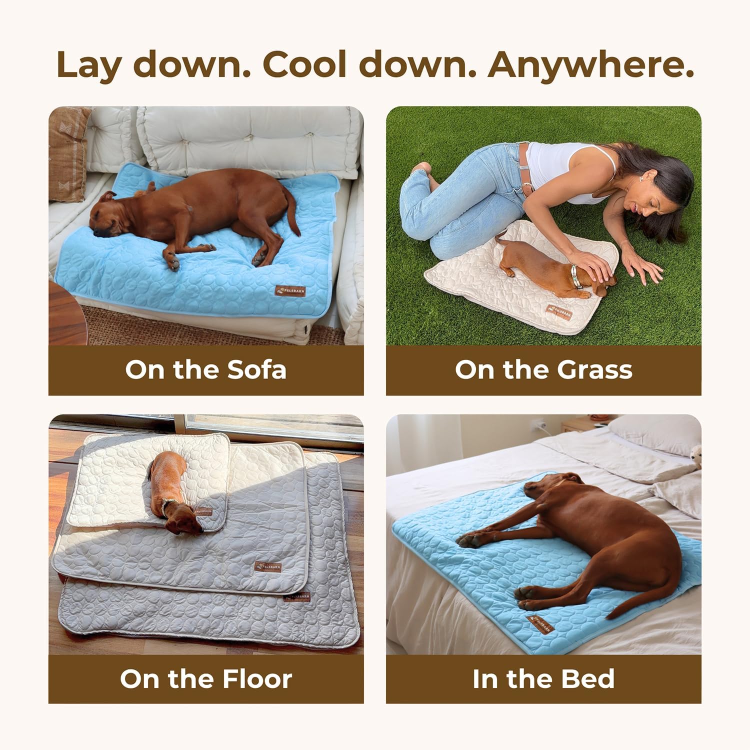 Dog Cooling Mat- Ice Silk Summer Comfort, Self Cooling, Non-Slip Dog Pad, Durable & Washable, Mat for Medium Dogs 50x65 cm, Support Shelter Dogs with Every Purchase (Beige)