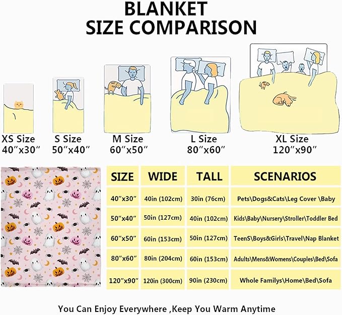 Cute Ghost Blanket for Boys Girls - Halloween Decor for Couch/Bed/Living Room - Ultra Soft Blanket Home Decor for All Seasons - 60"x80"-Adults/Twin Size