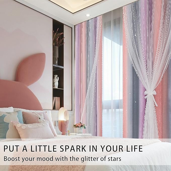 XiDi Curtains for Girls Bedroom Kids Room Unicorn Princess Theme Home Decor 63 inches Length Grey/Pink/Purple, W52 X L63 2 Panels