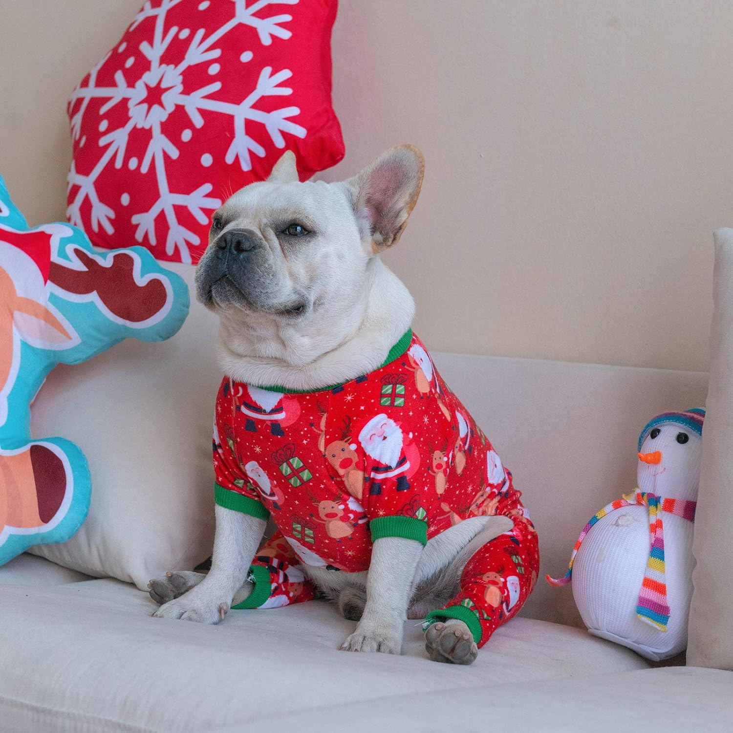 CuteBone Small Dogs Christmas Outfit Soft Puppy Onesies Pjs Dog Pajamas Pet Coat Cat Apparel Comfy Doggie Jumpsuit Bodysuit for All Seasons P135L