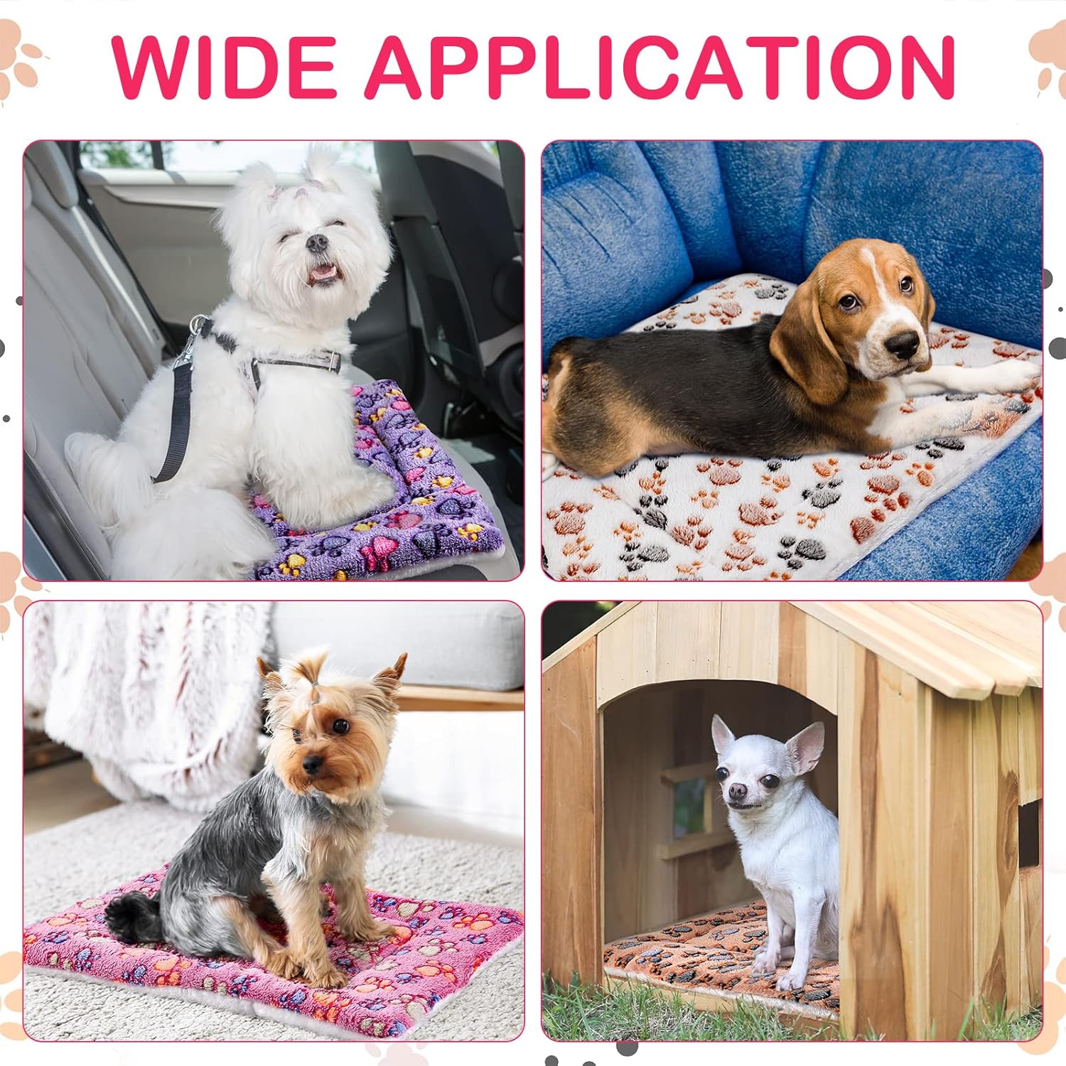 4 Pack Ultra Soft Dog Cat Bed Mat with Cute Prints Reversible Fleece Dog Crate Kennel Pad Cozy Washable Thickened Hamster Guinea Pig Pet Bed Mat for Small Animals(23 x 18 Inches,Vivid Color)