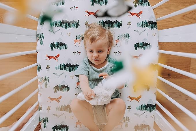 Baby Crib Mobile (Starry Woodland Night, Long Evergreen) Nursery Decor Ceiling Mobile for Boys & Girls - Crib Accessories