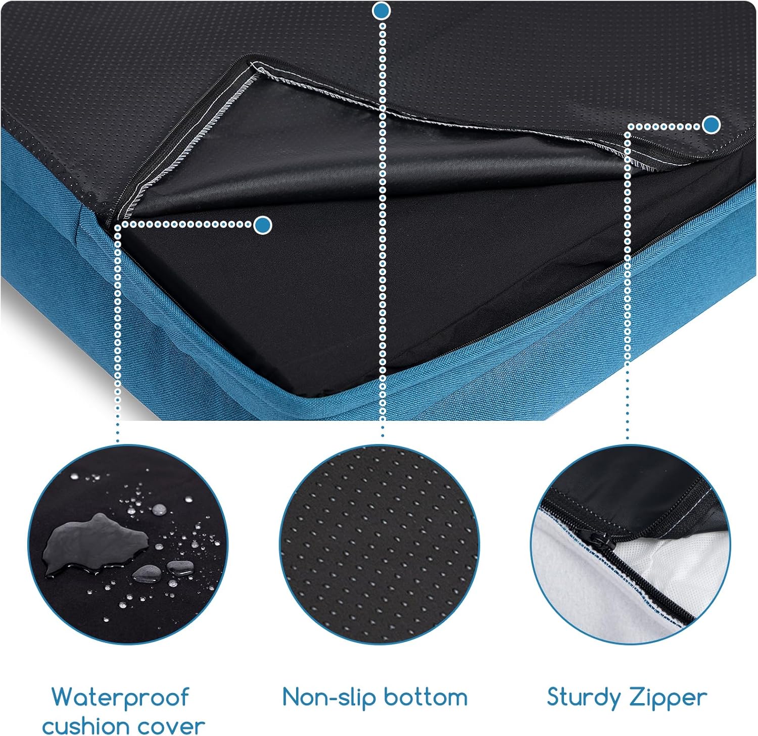 Hollypet Orthopedic Dog Bed for Large Dogs, Supportive Foam Pet Couch with Removable Washable Cover and Non-Slip Bottom, Waterproof Lining Dog Sofa Bed, Blue, L (36 * 26 * 8)