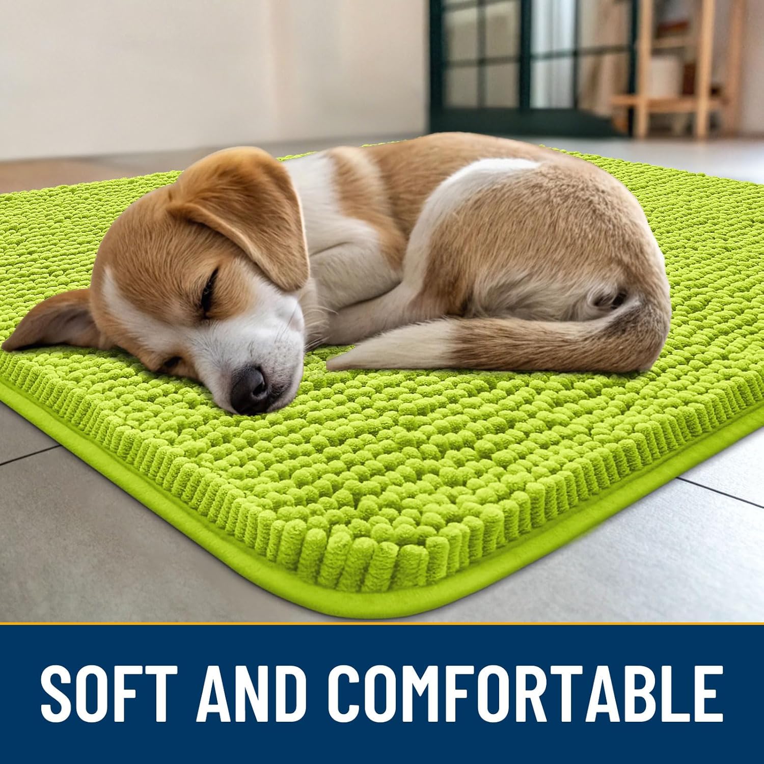 Smiry Dog Door Mat for Muddy Paws 36x24, Absorbs Moisture and Dirt Doormat, Non-Slip Washable Quick Dry Chenille Front Door Mat Indoor Entrance, Entryway Carpet for Inside Floor, Bright Green