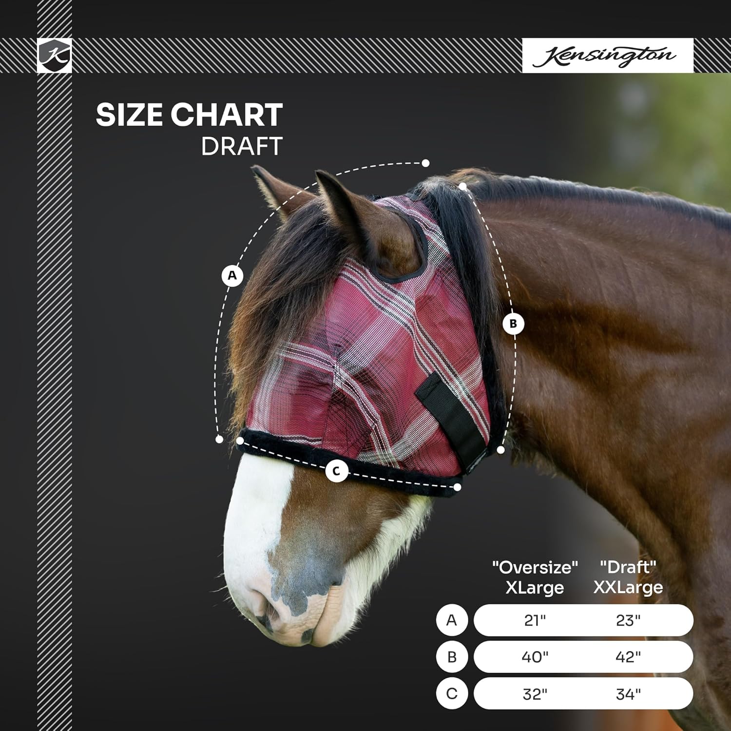 Kensington UV Fly Mask with Fleece Trim - Protective Mask with Dual Ear Opening Size: XXL Color: 121-Deluxe Black
