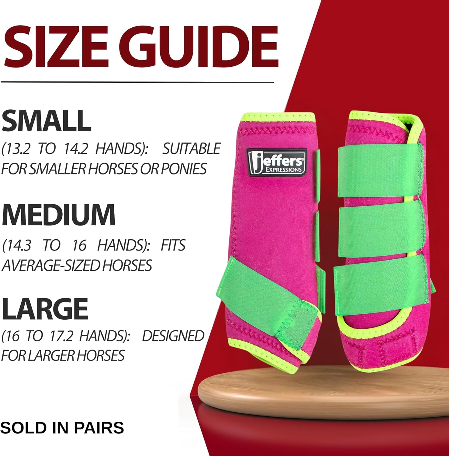 Jeffers Expression Neon Horse Boots 1 Pair – Pink & Lime, Breathable Neoprene with Secure Strap Closures, Durable Premium Protection for Jump Training & Trail Riding – Front & Hind, Large Size