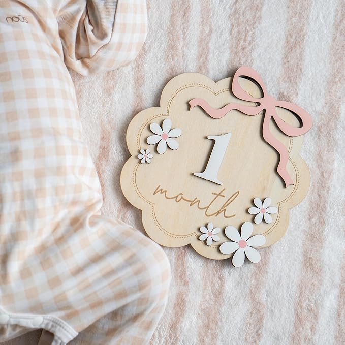 Baby Monthly Milestone Sign,1-12 Monthly Baby Milestone, Month Milestone Baby Girl, Baby Months Milestone, Newborn Photography Props Double-Sided (B12)