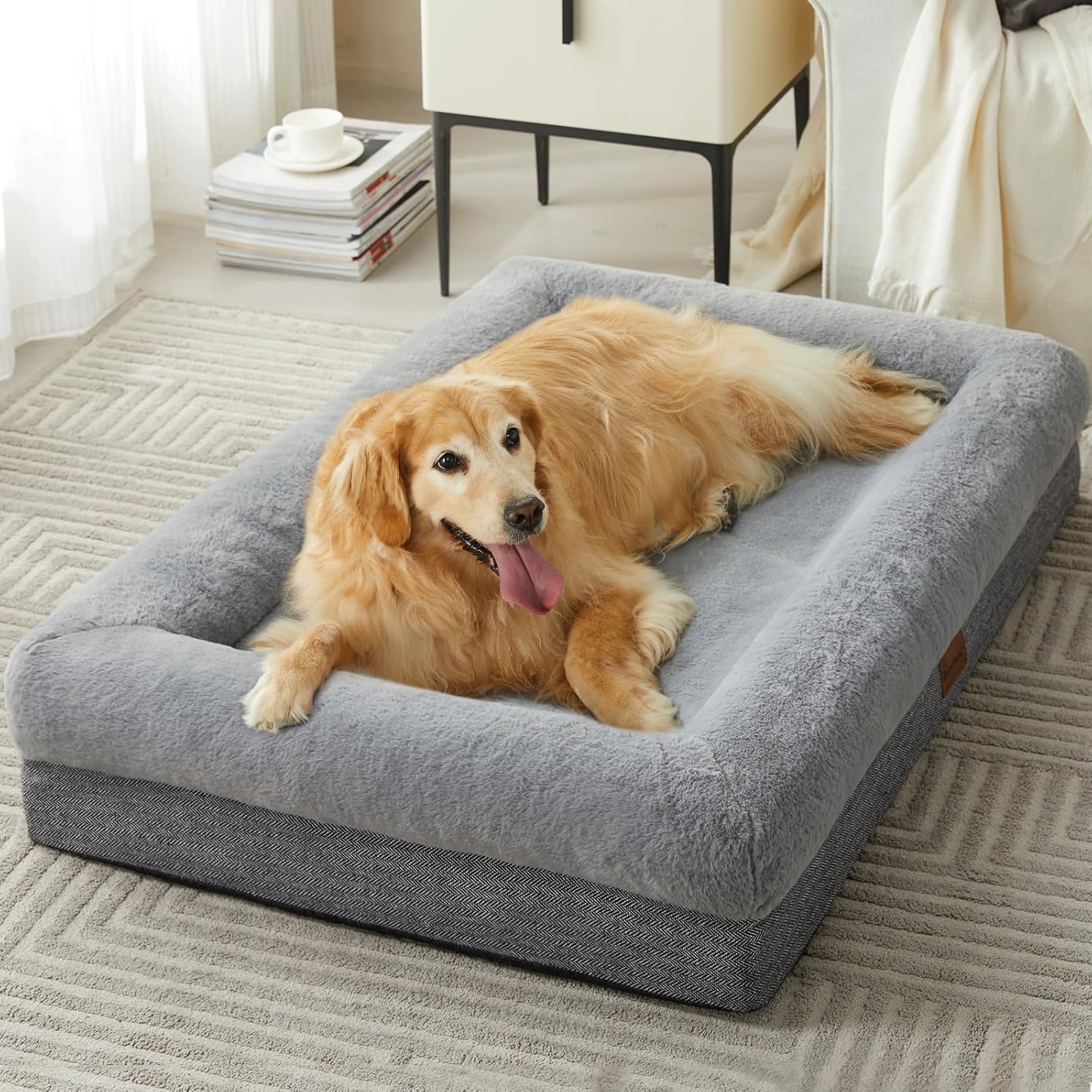BFPETHOME Orthopedic Dog Beds for Extra Large Dogs, Washable Large Pet with Bolster, Orthopedic Large Dog Mats with Removable Covers & Waterproof Pet Bed for Pet