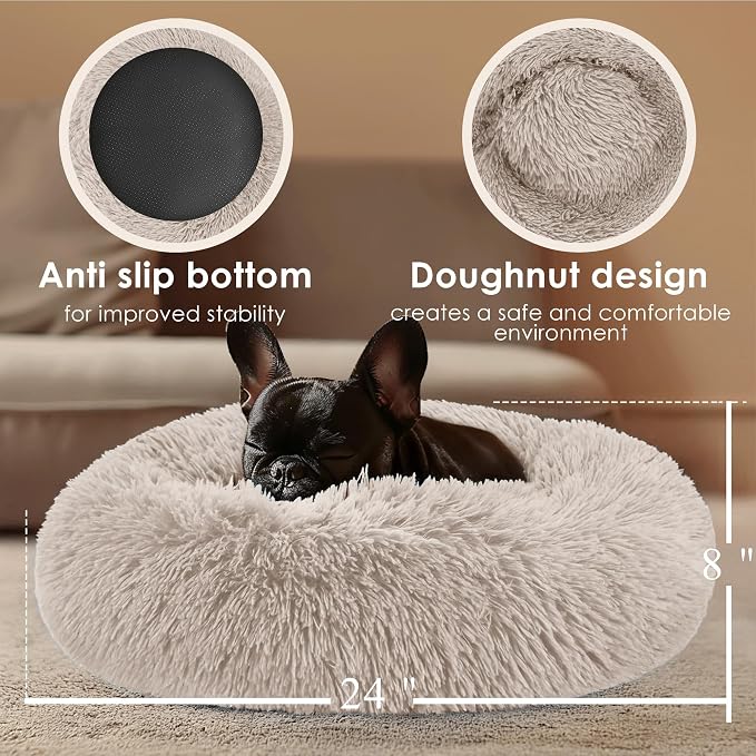 Dogs Bed for Small Dogs, Anti-Anxiety Washable Round Bed - Image 3