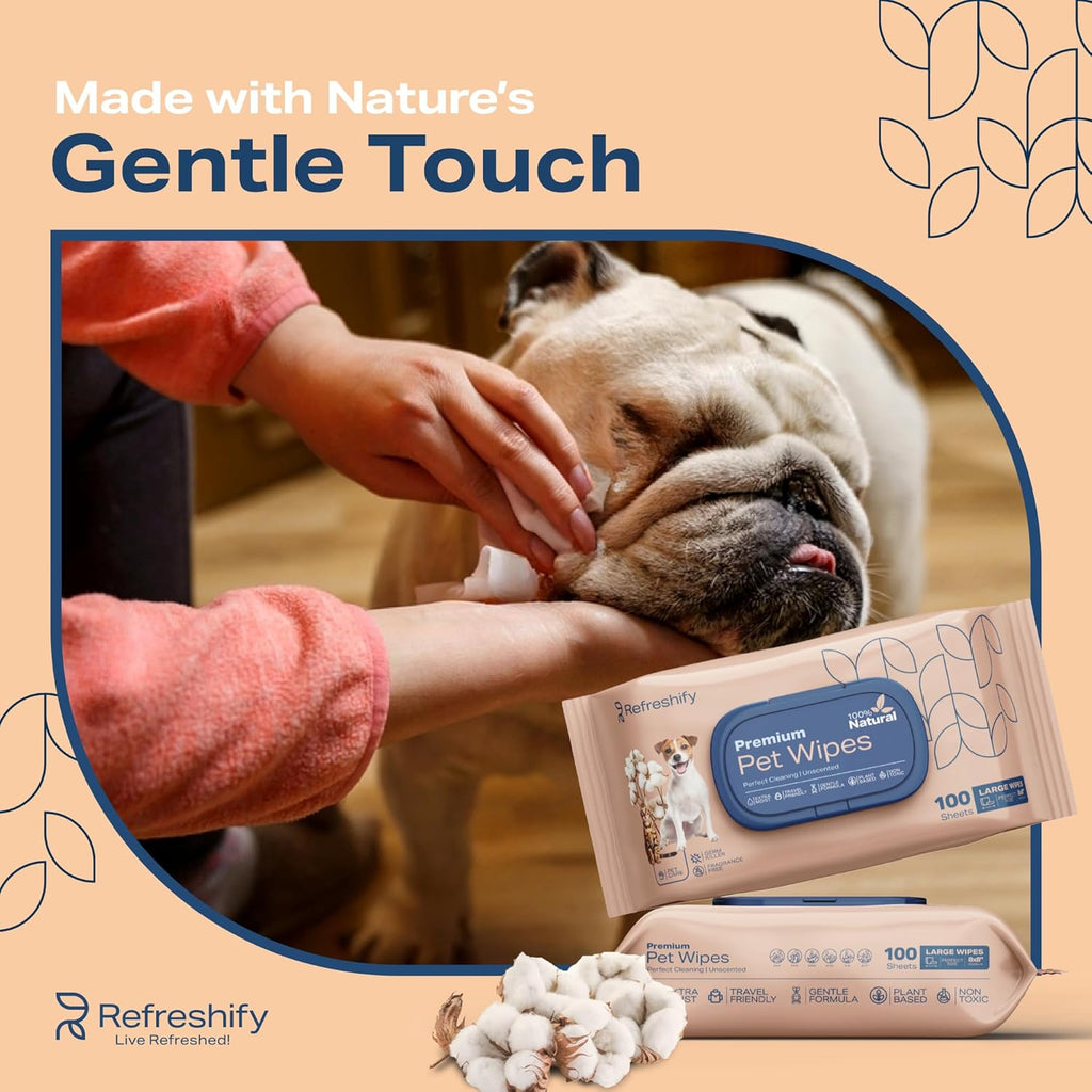 Pet Wipes for Dogs and Cats Plant Based – Unscented (Pack of 400) Dog Wipes for Paws and Butt - Deodorizing Non Toxic Dog Wipes, +12 Additional Travel Wipes
