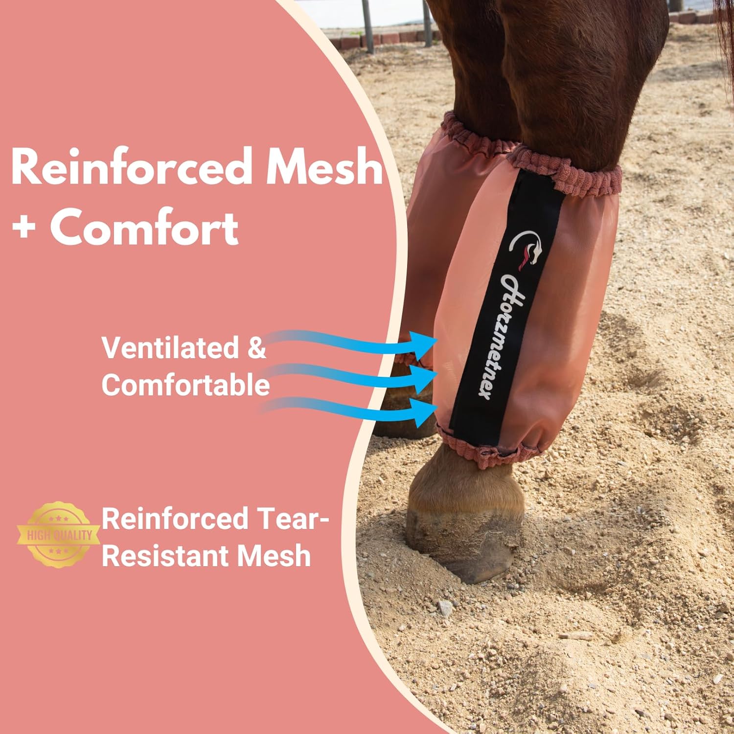 Tear-Resistant Fine Mesh Horse Fly Boots Breathable Fly Boots with Thickened Webbing Hook and Loop Lightweight Summer Leg Protection to Prevent Mosquito & Fly Bites Set of 4 (Pink)