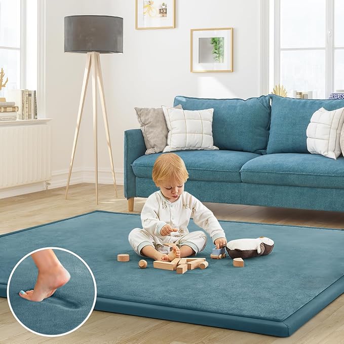 Baby Play Mat for Floor Tummy Time Mat Nursery Muscle Area Rug Playroom Rug Tatami 59"*59" Memory Foam 1.3" Thick Crawling For Babies,Toddlers, Infants, Kids,Floor(Green)